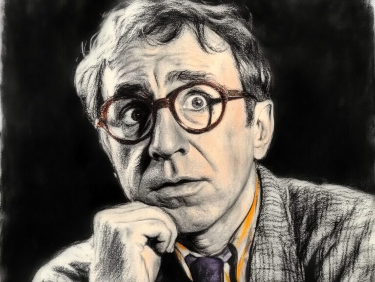 woody allen portrait colorized charcoal informal pose